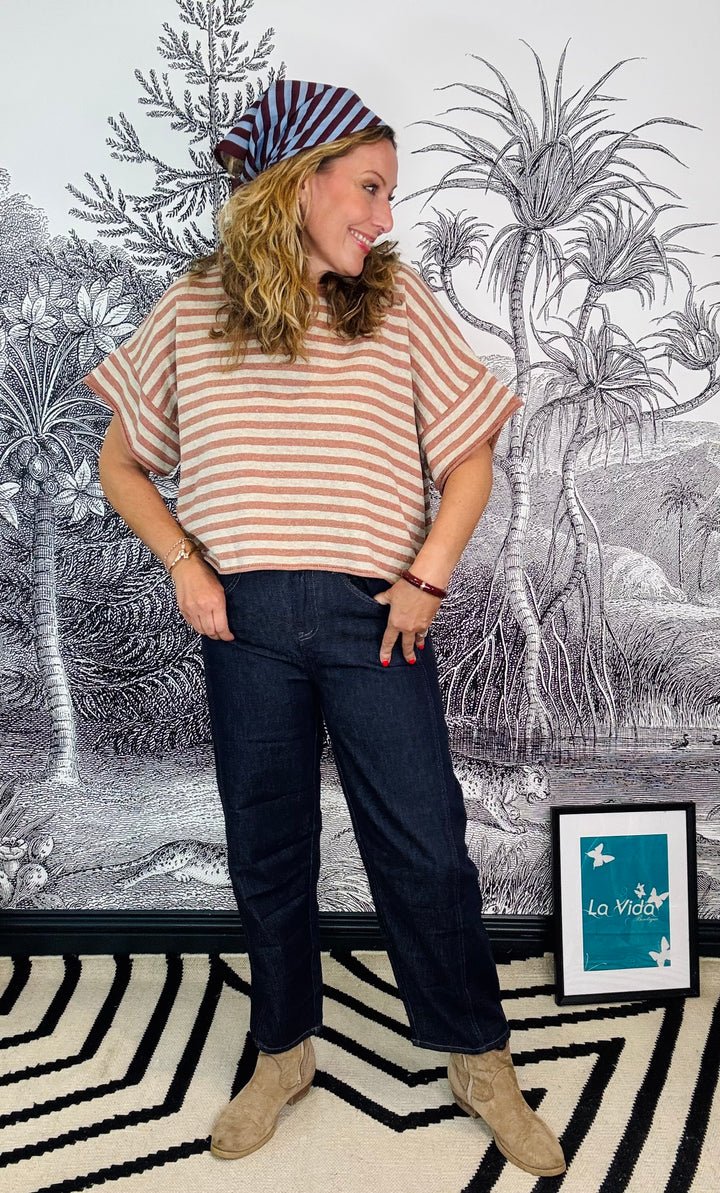 Jackie Cotton Knitted Boxy Stripe Top