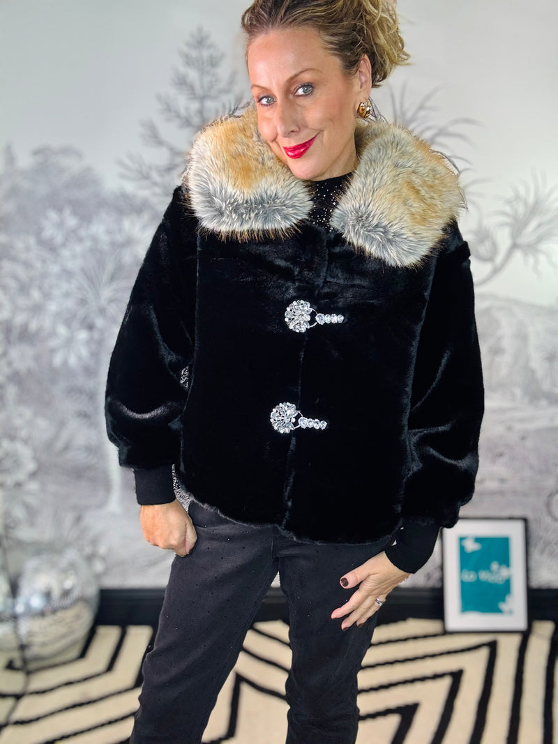 Verena Faux Fur Coat with Crystal Detail