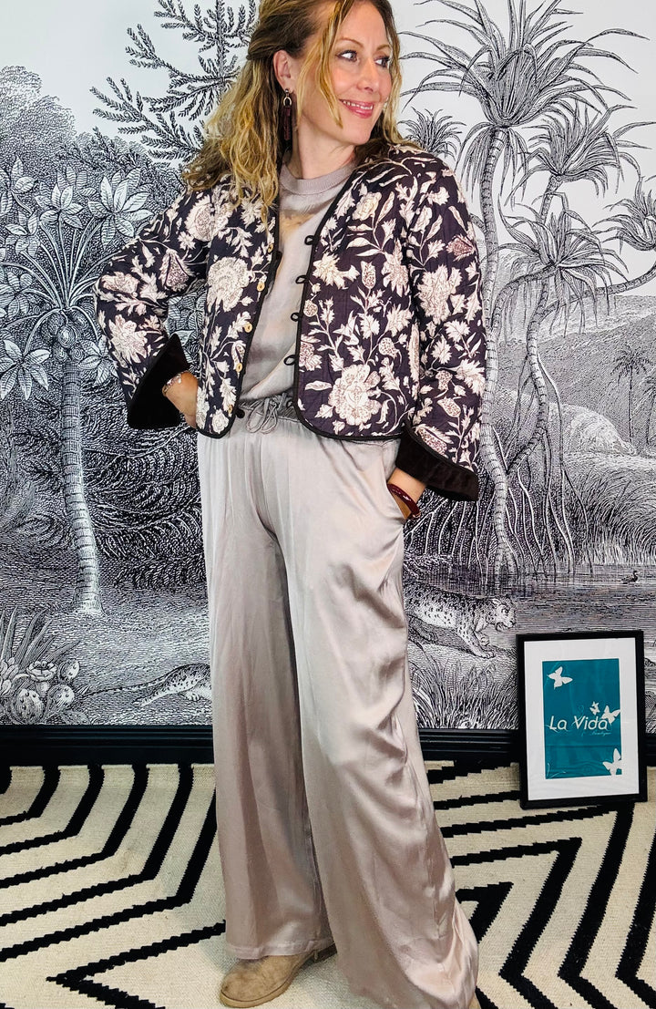 Leona Quilted Reversible Velvet Jacket With Printed Pattern