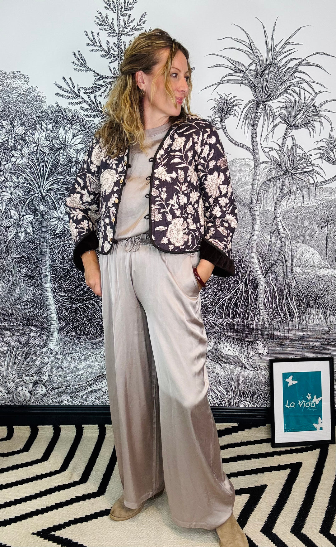 Tuscany Satin Palazzo Pants in Taupe