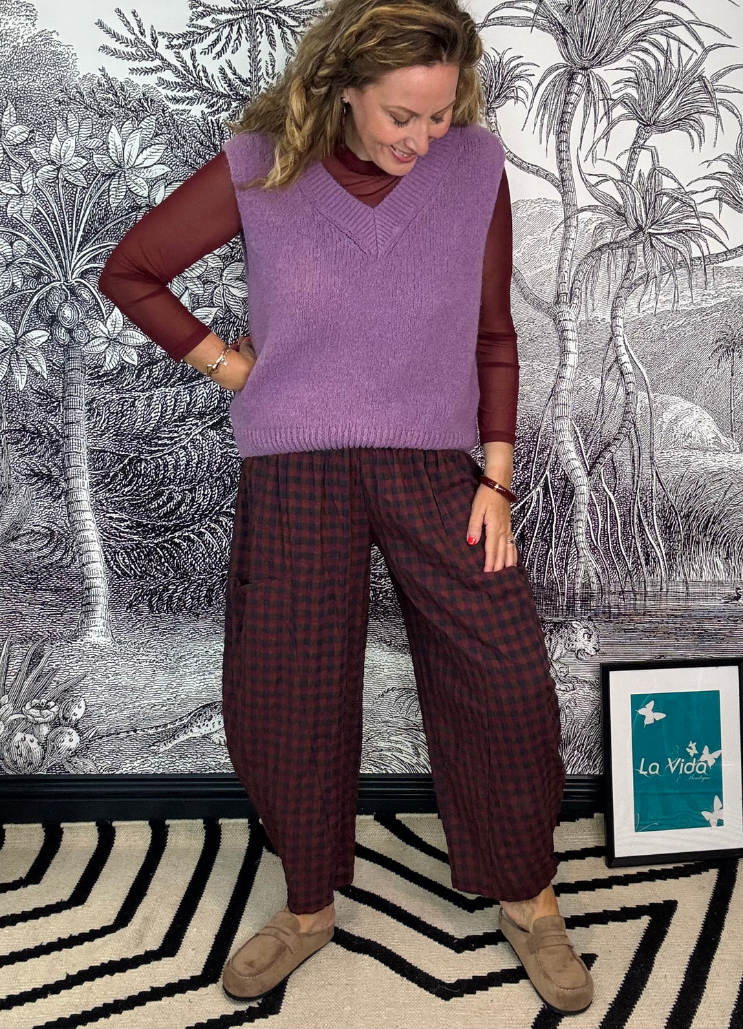 Helena Gingham Pouch Pocket Barrel Trouser