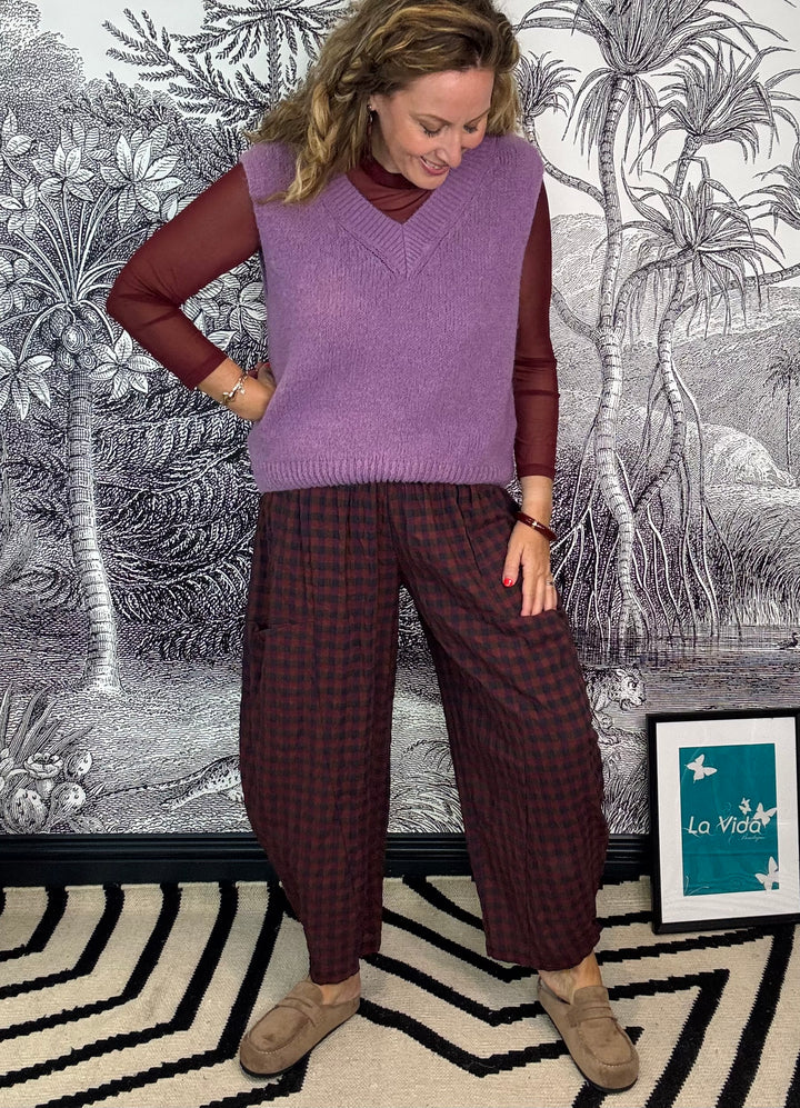 Helena Gingham Pouch Pocket Barrel Trouser