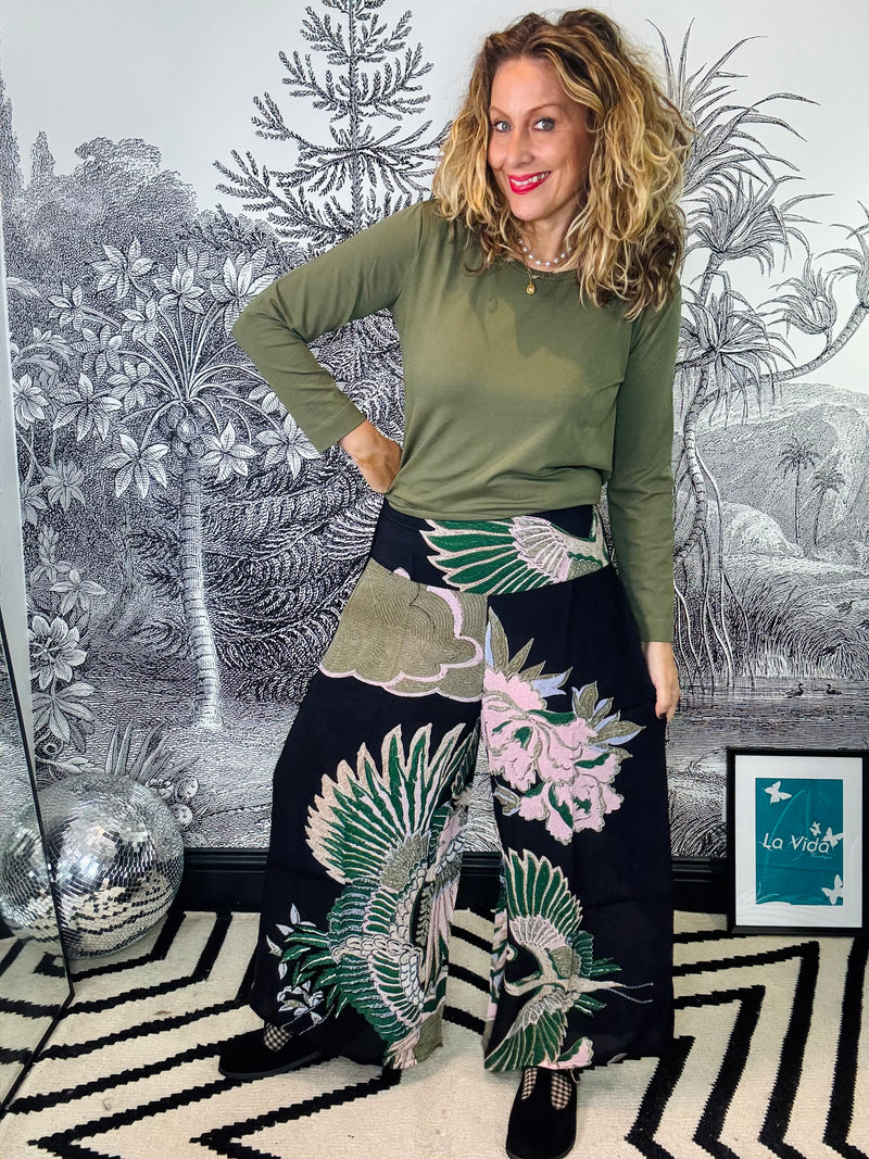Crane Emerald Crepe Palazzo Trousers