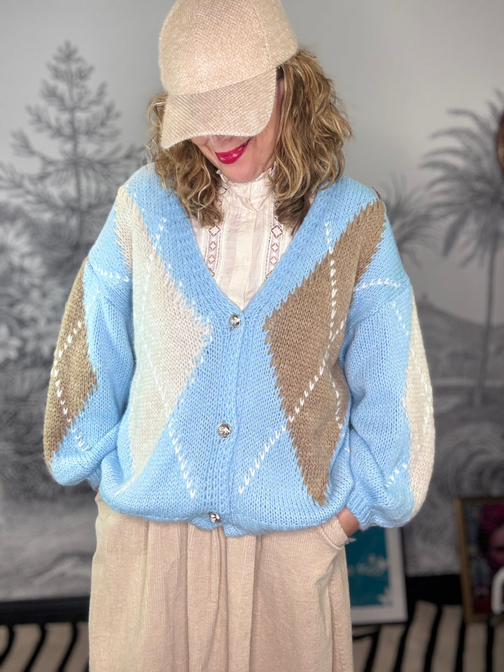 Bianca Oversized Argyle Cardigan