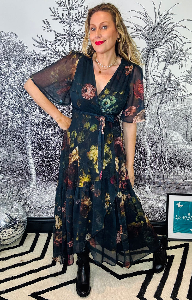 Abby Flutter Sleeve Maxi Wrap Dress