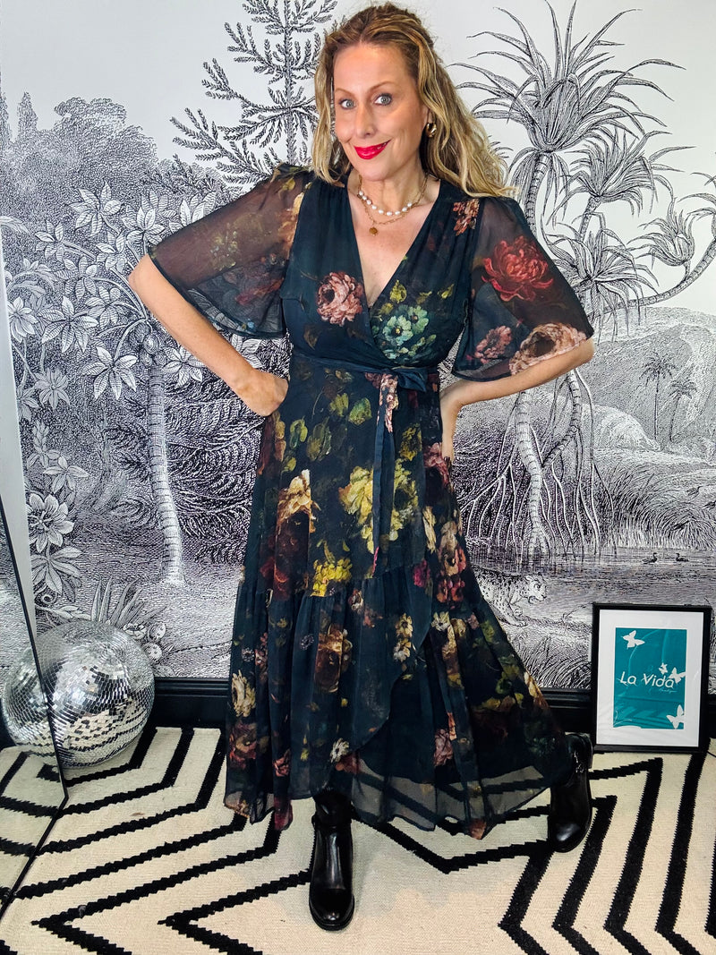 Abby Flutter Sleeve Maxi Wrap Dress