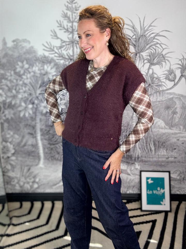 Amma mesh blouse in Brown Check