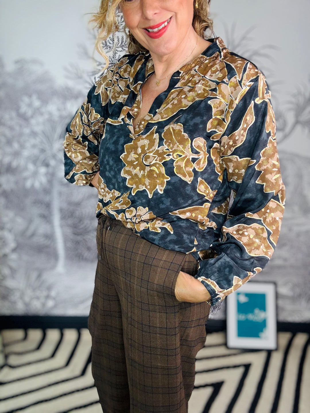 Luna Blouse in Autumn Lily Bronze Print