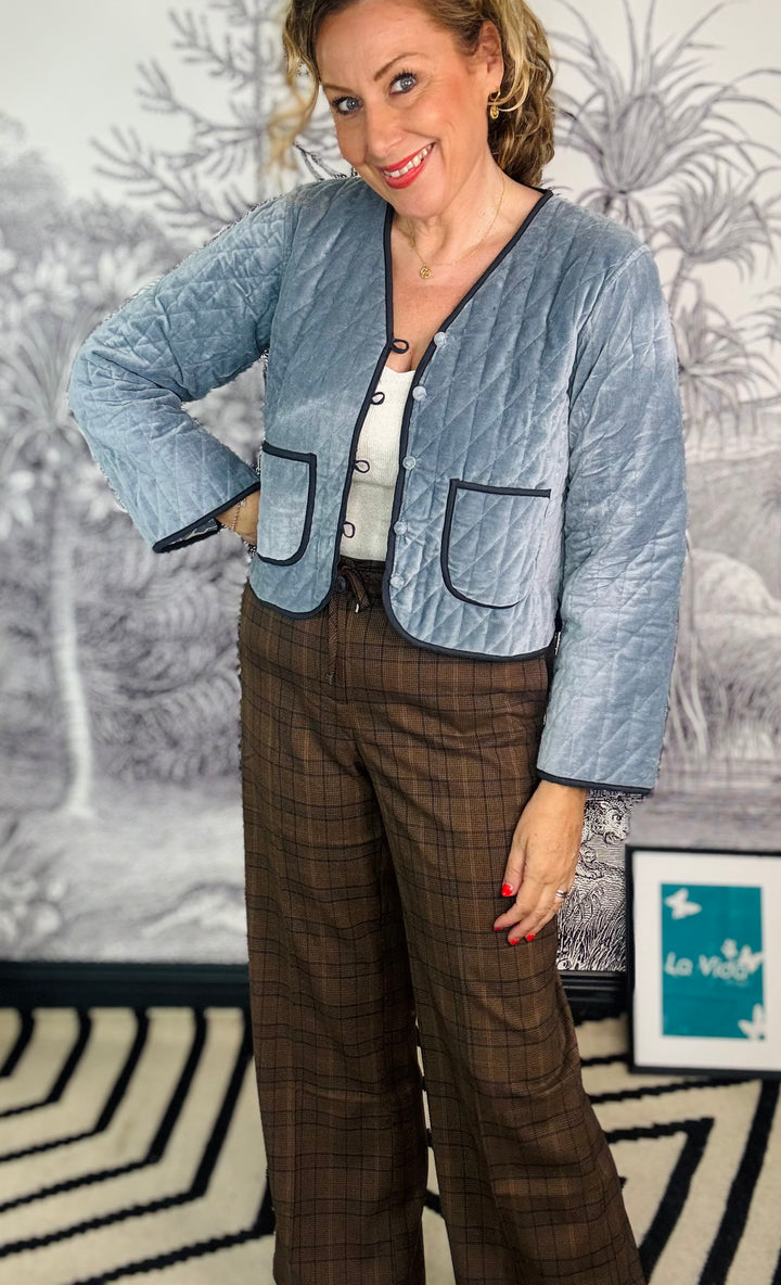 Leona Quilted Reversible Velvet Jacket With Printed Pattern