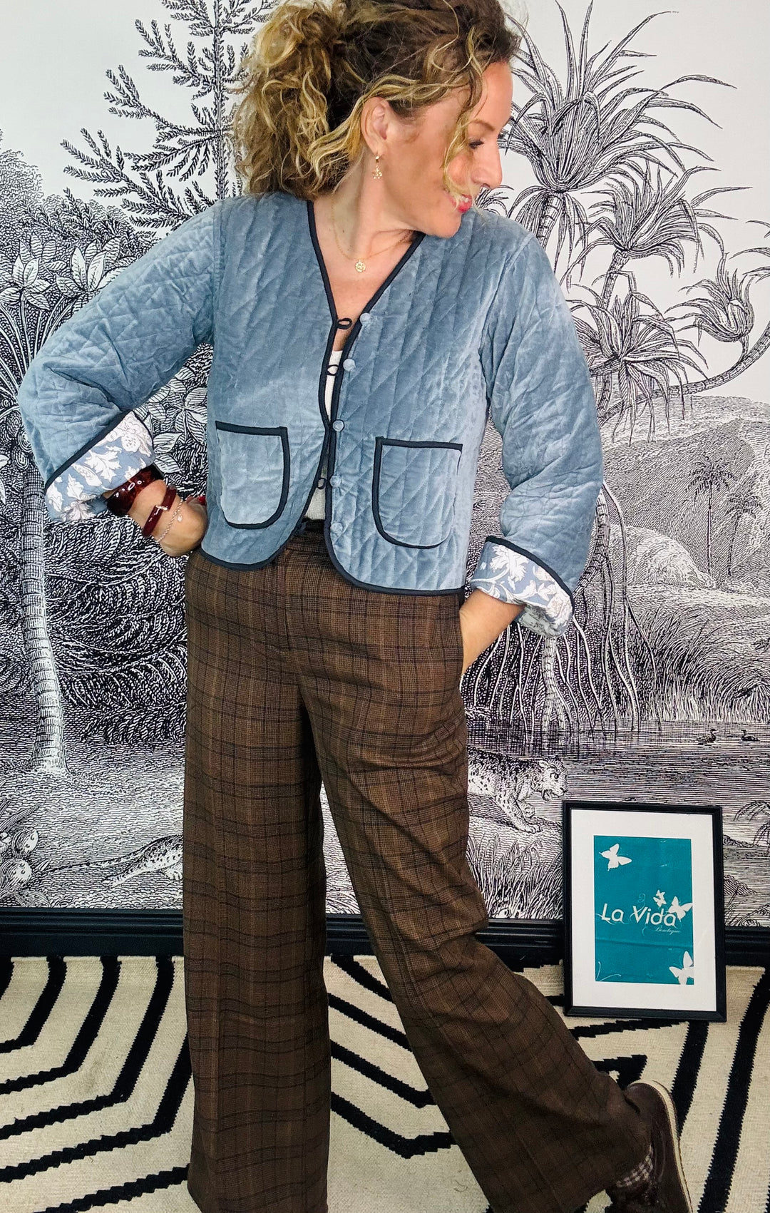 Leona Quilted Reversible Velvet Jacket With Printed Pattern