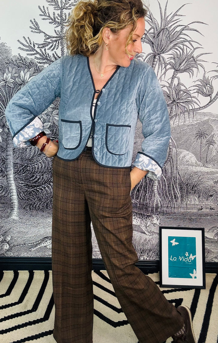 Leona Quilted Reversible Velvet Jacket With Printed Pattern