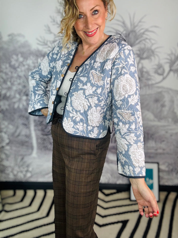 Leona Quilted Reversible Velvet Jacket With Printed Pattern