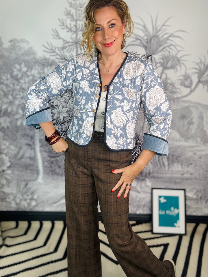 Leona Quilted Reversible Velvet Jacket With Printed Pattern