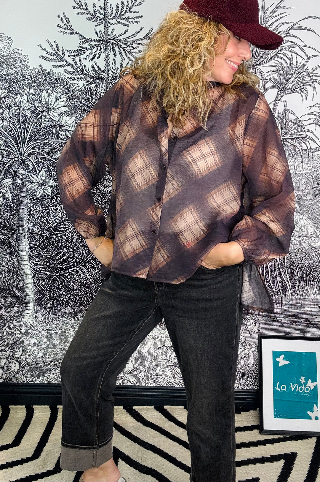 Charlotte Blouse in Coffee Check