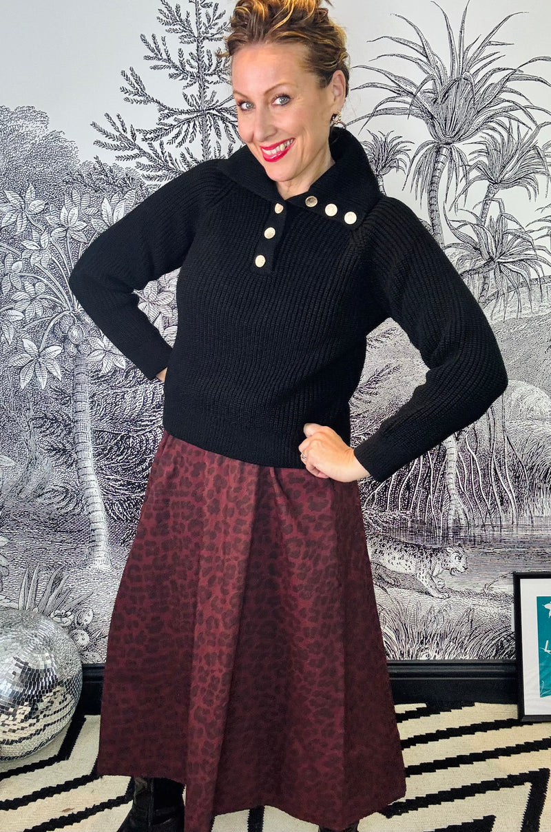 Venice Ribbed Jumper with Gold Buttons in Black