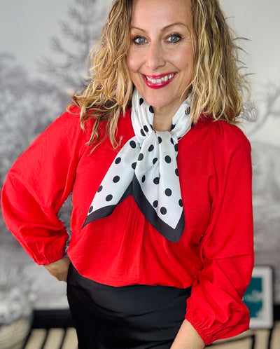 Kelly Square Scarf in Black & Cream Polka Dot