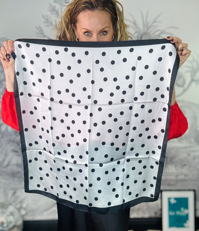 Kelly Square Scarf in Black & Cream Polka Dot