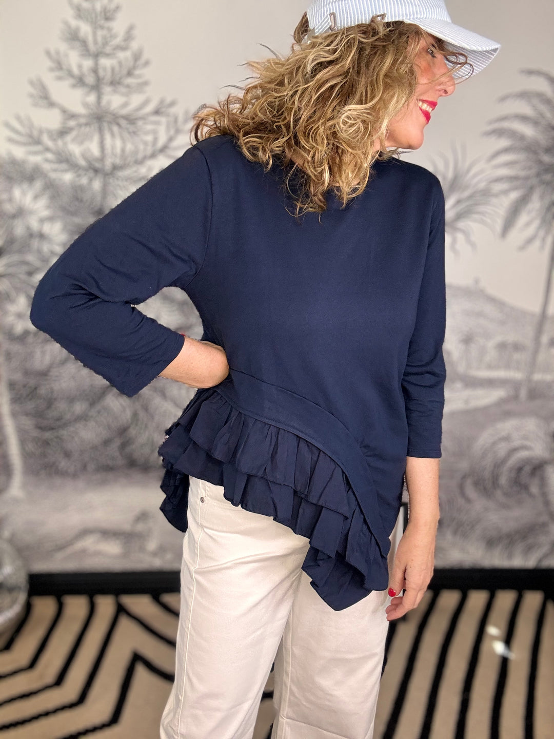 Felicity Frill Bottom Sweatshirt in Navy