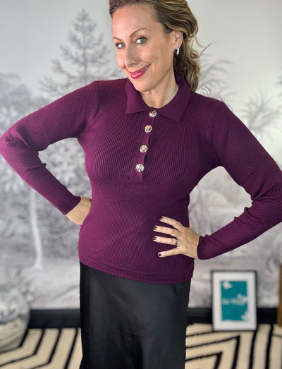 Nabi Knitted Long Sleeve Top in Plum