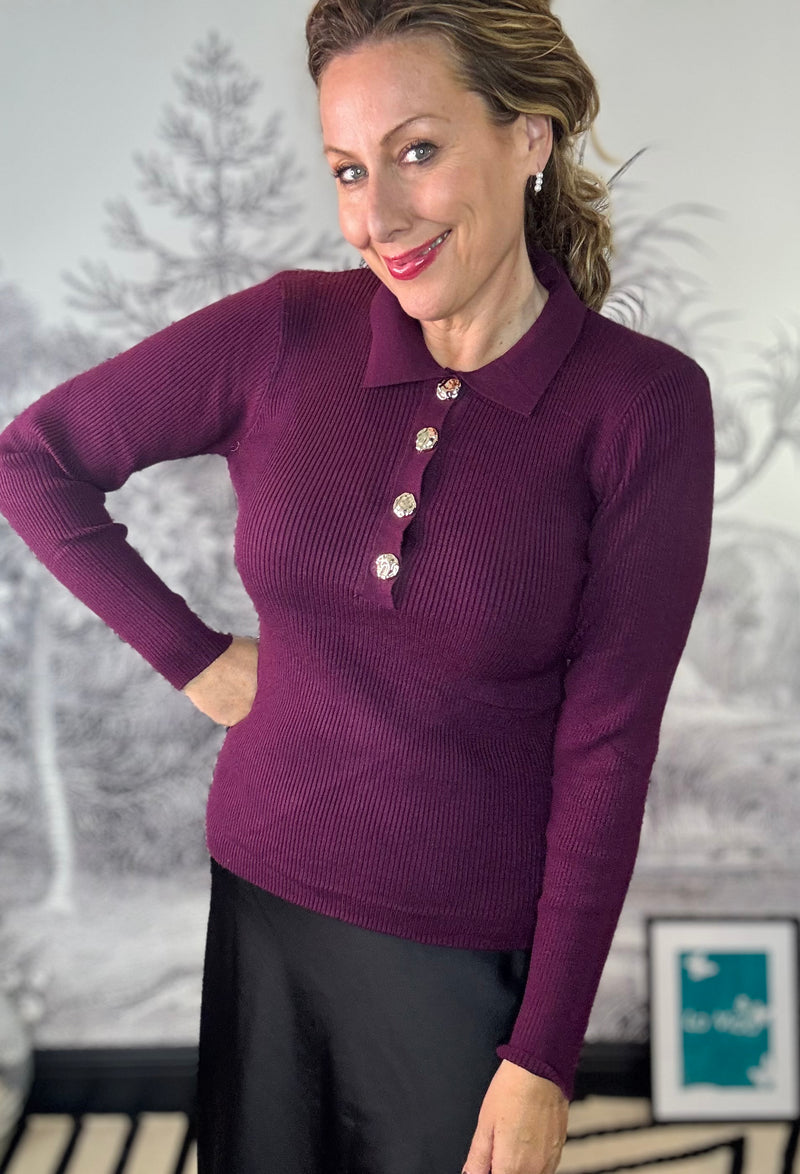 Nabi Knitted Long Sleeve Top in Plum