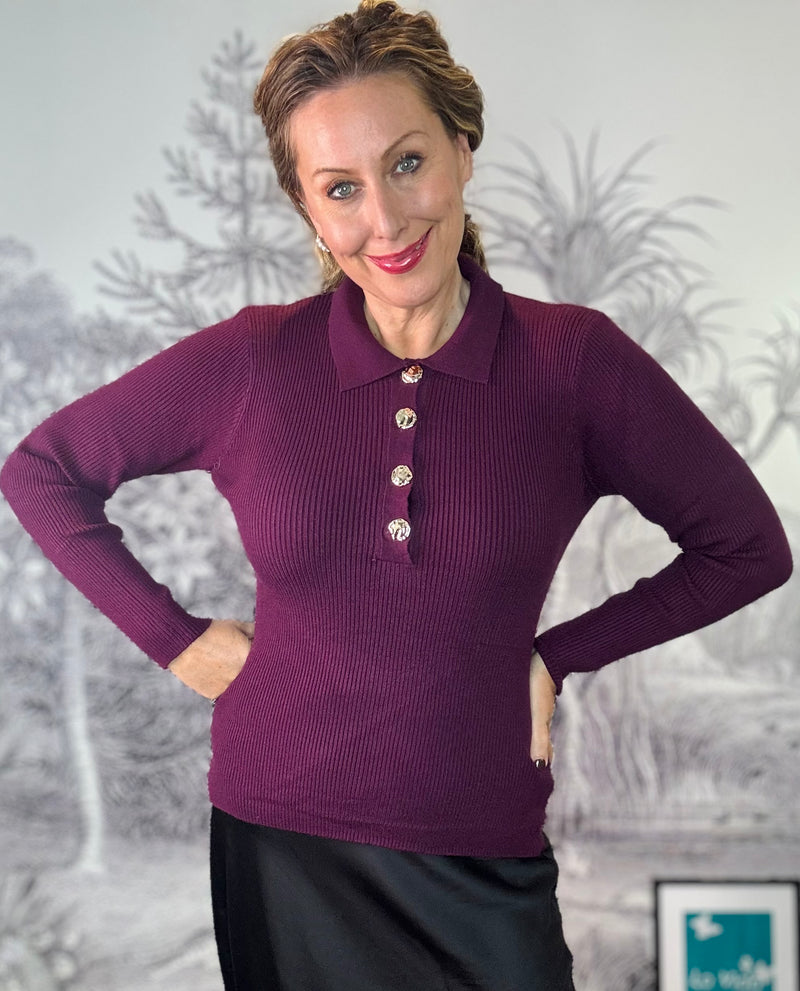 Nabi Knitted Long Sleeve Top in Plum