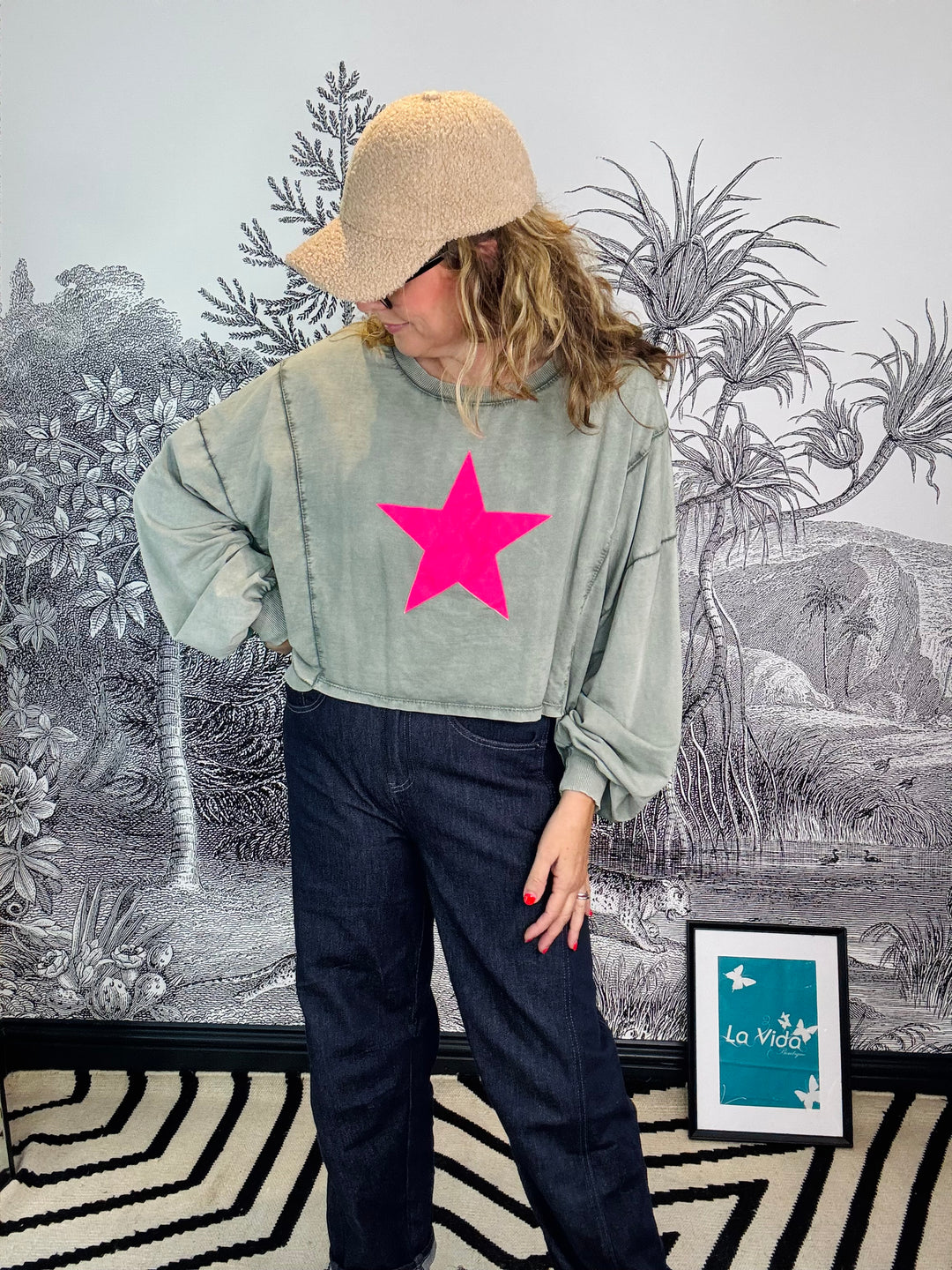 Stacey Star Relaxed Fit Acid Washed Sweater
