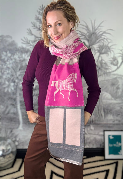 Equestrian Winter Scarf in Pink Mix