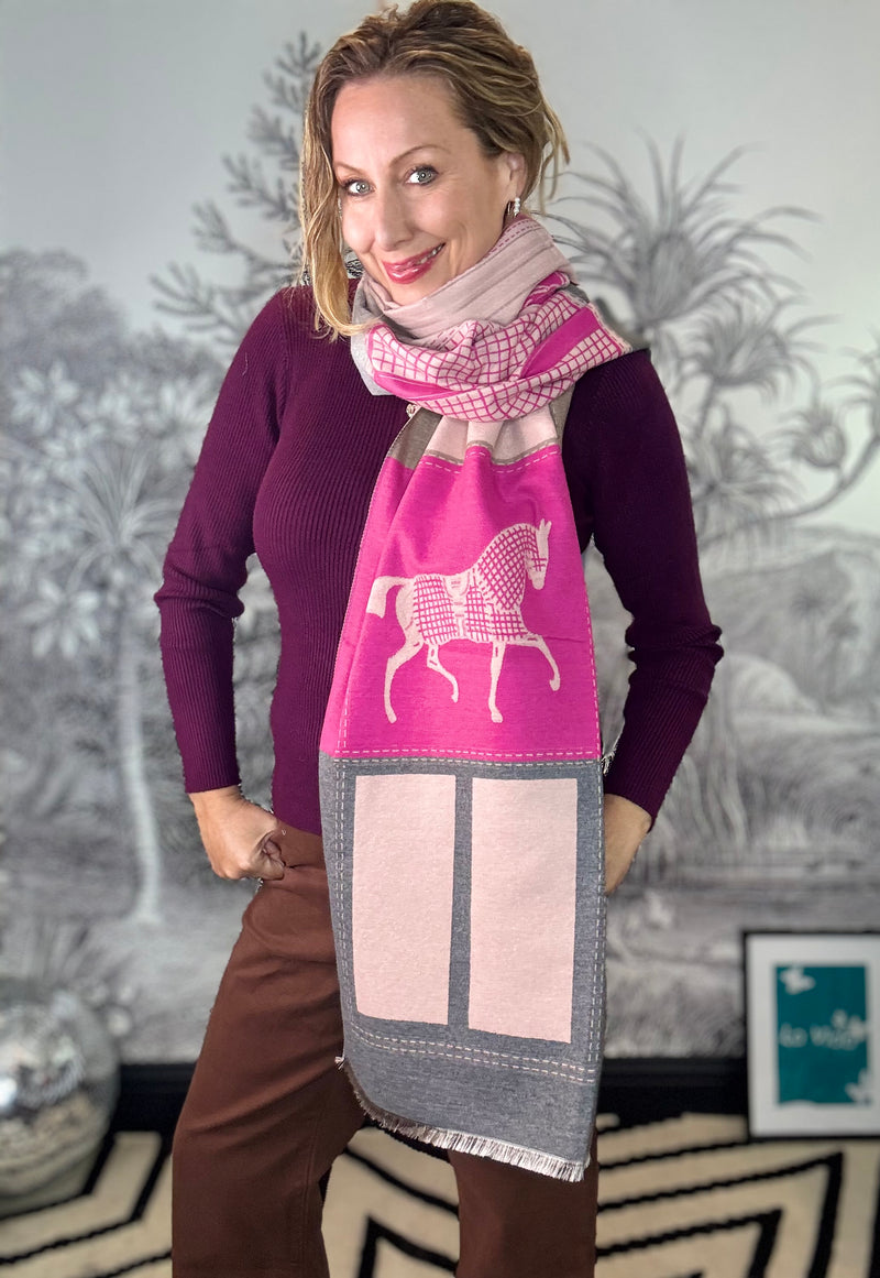 Equestrian Winter Scarf in Pink Mix