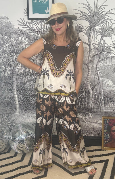 Morocco Palm Sleeveless Silky Top