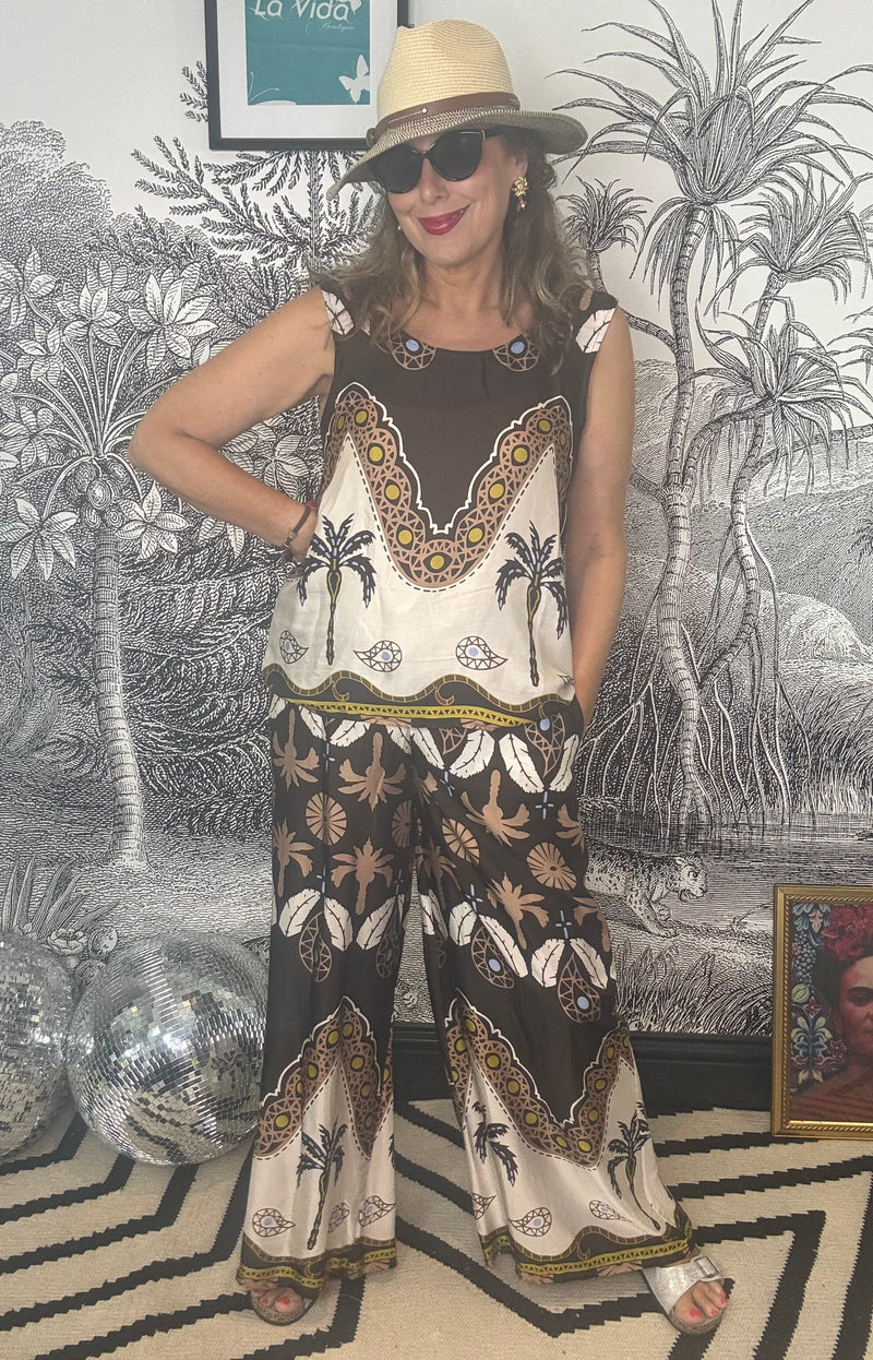 Morocco Palm Sleeveless Silky Top
