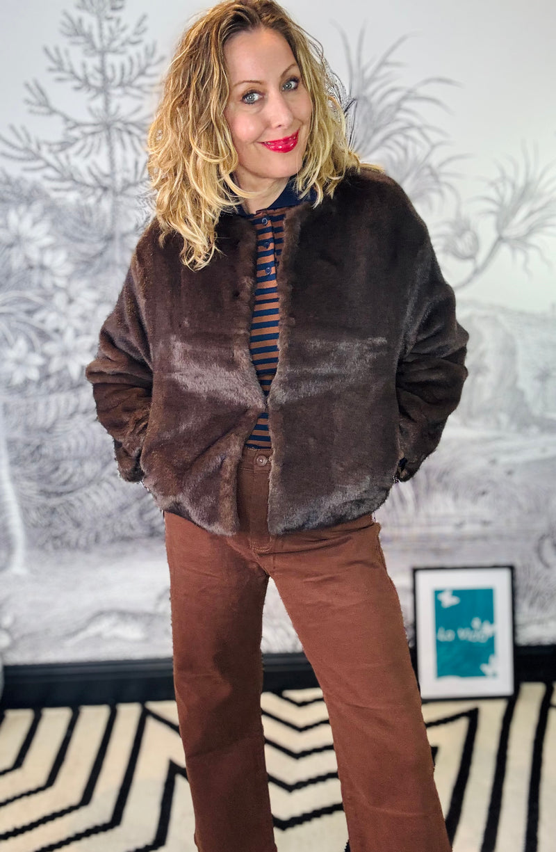Delilah Plush Coat in Rich Cocoa