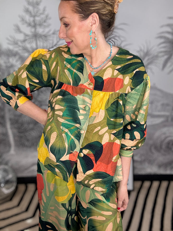 Exotic Leaves Short Cotton Jacket