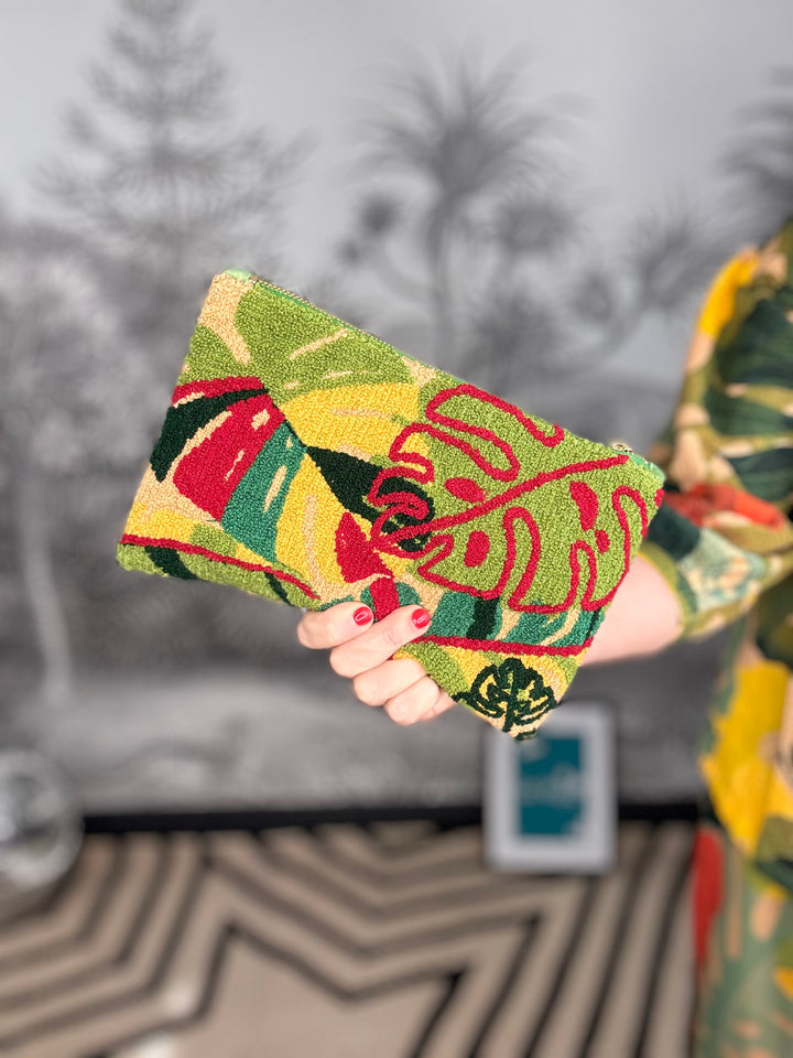 Exotic Leaves Quilted Velvet Zip Pouch
