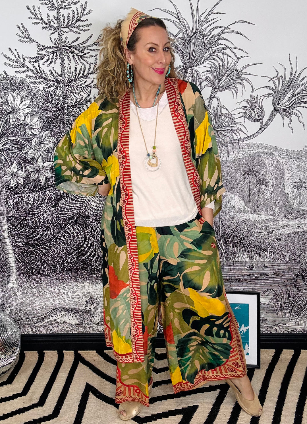 Exotic Leaves Long Kimono Gown