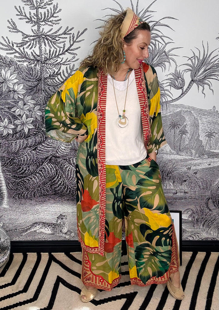 Exotic Leaves Long Kimono Gown