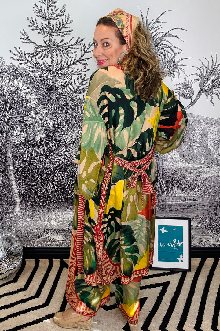 Exotic Leaves Long Kimono Gown