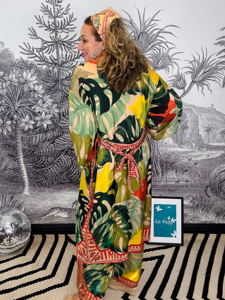Exotic Leaves Long Kimono Gown