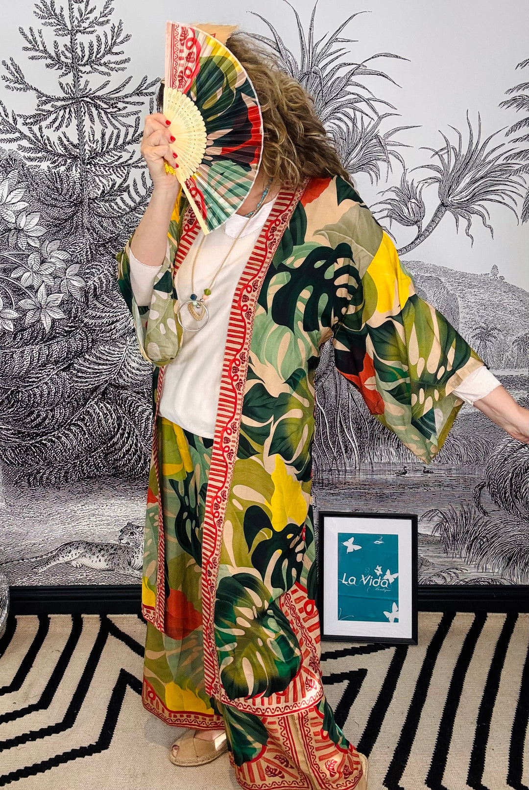Exotic Leaves Long Kimono Gown