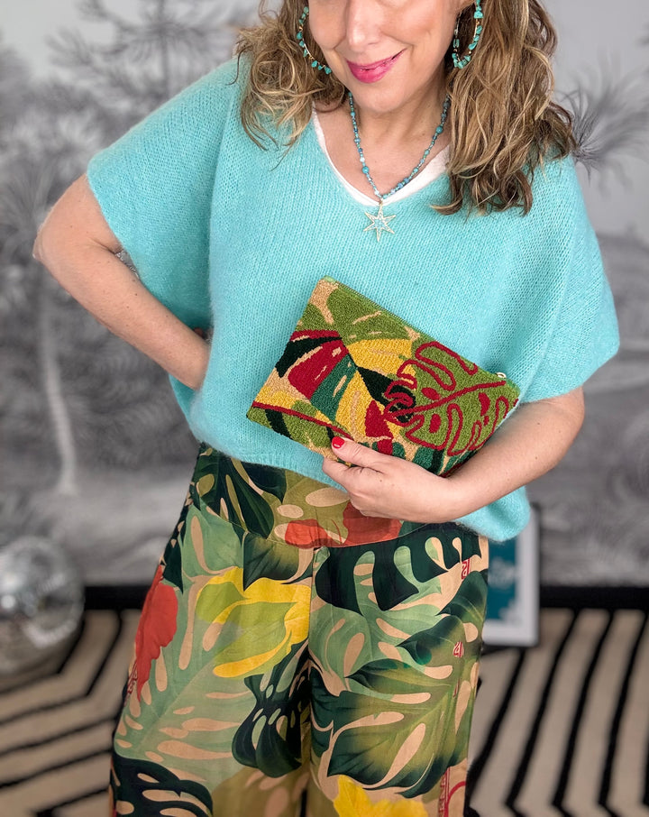 Exotic Leaves Quilted Velvet Zip Pouch