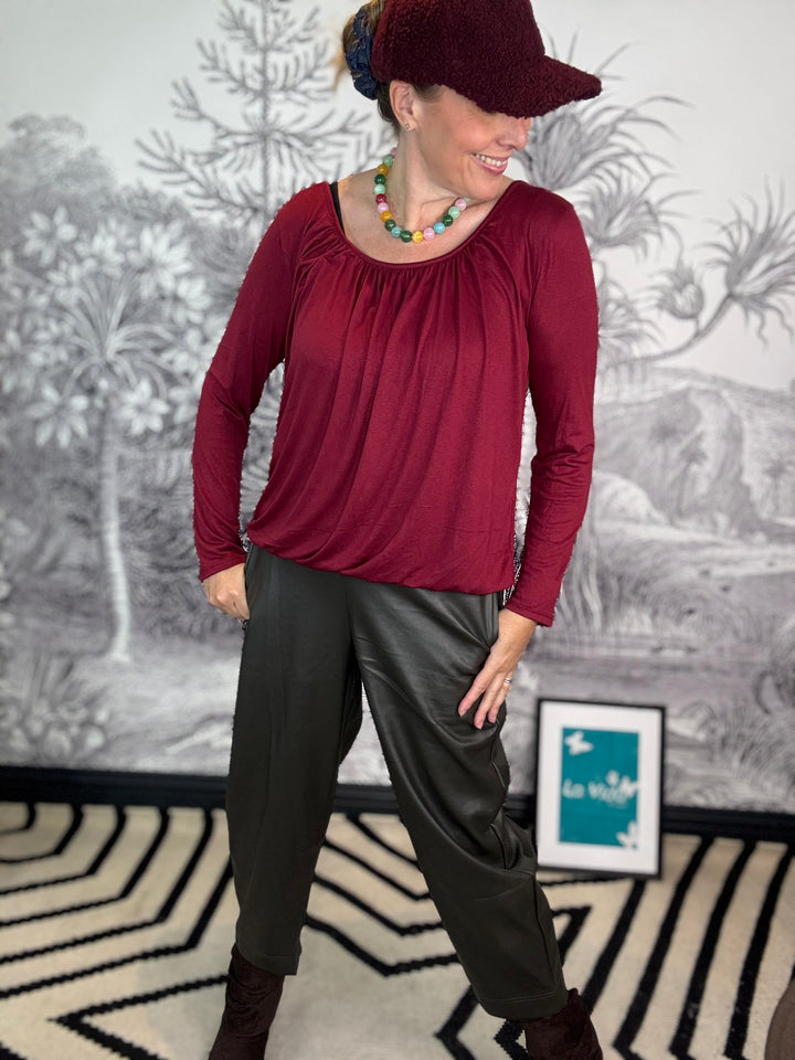 Donna Long Sleeve Viscose Bubble Hem Top