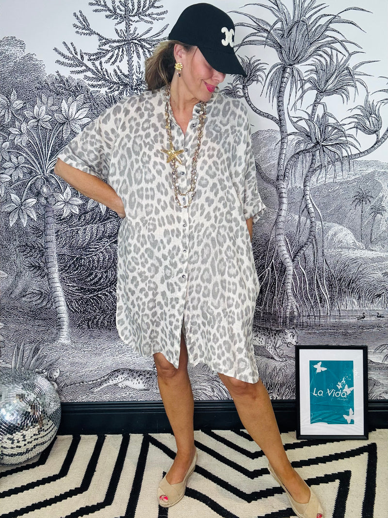 Melina Linen Tunic Dress in Natural Leo