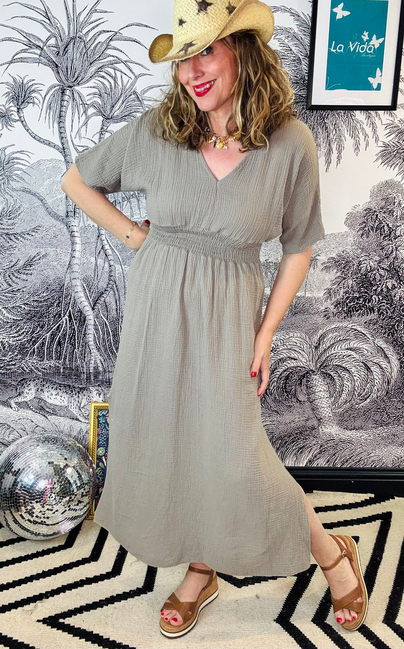 Molly V-Neck Cheesecloth Maxi Dress
