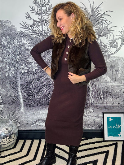 Nabolo Long Sleeve Knitted Dress in Brown