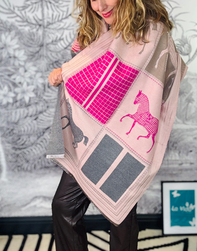 Equestrian Winter Scarf in Pink Mix