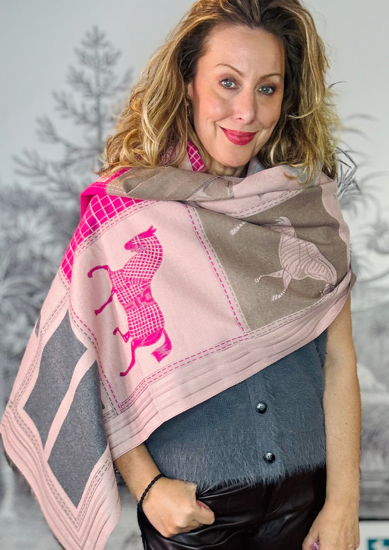 Equestrian Winter Scarf in Pink Mix
