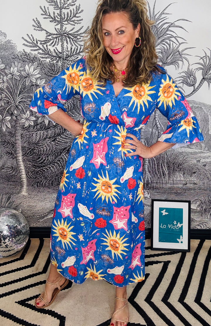 Lunasol Cotton Maxi Dress in Royal Blue
