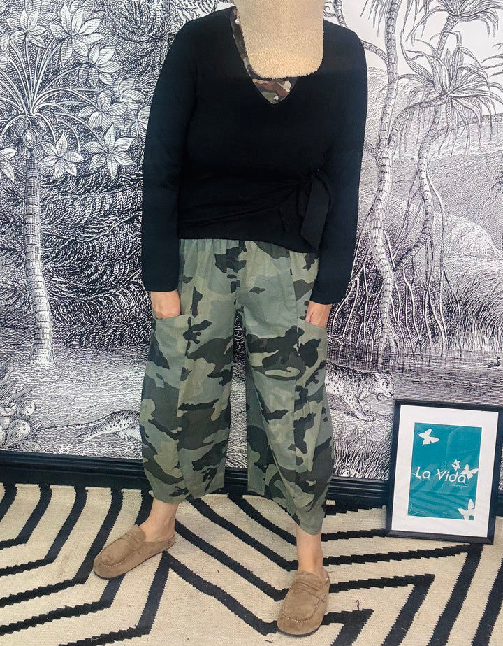 Eleanor Camo Jet Pocket Barrel Leg Trousers