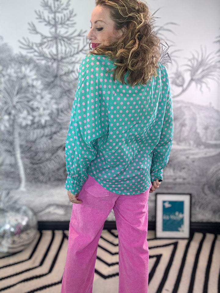 Camilla Ruffle Tie Neck Polka Dot Cotton Blouse