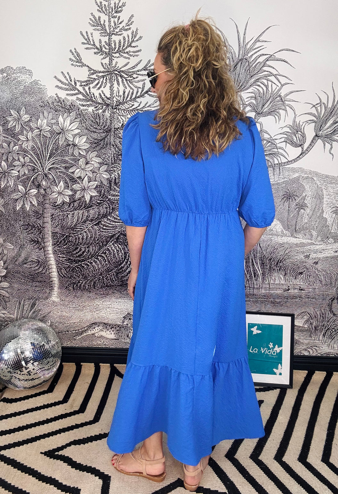 Azul Tiered V-Neck Midaxi Dress In Blue
