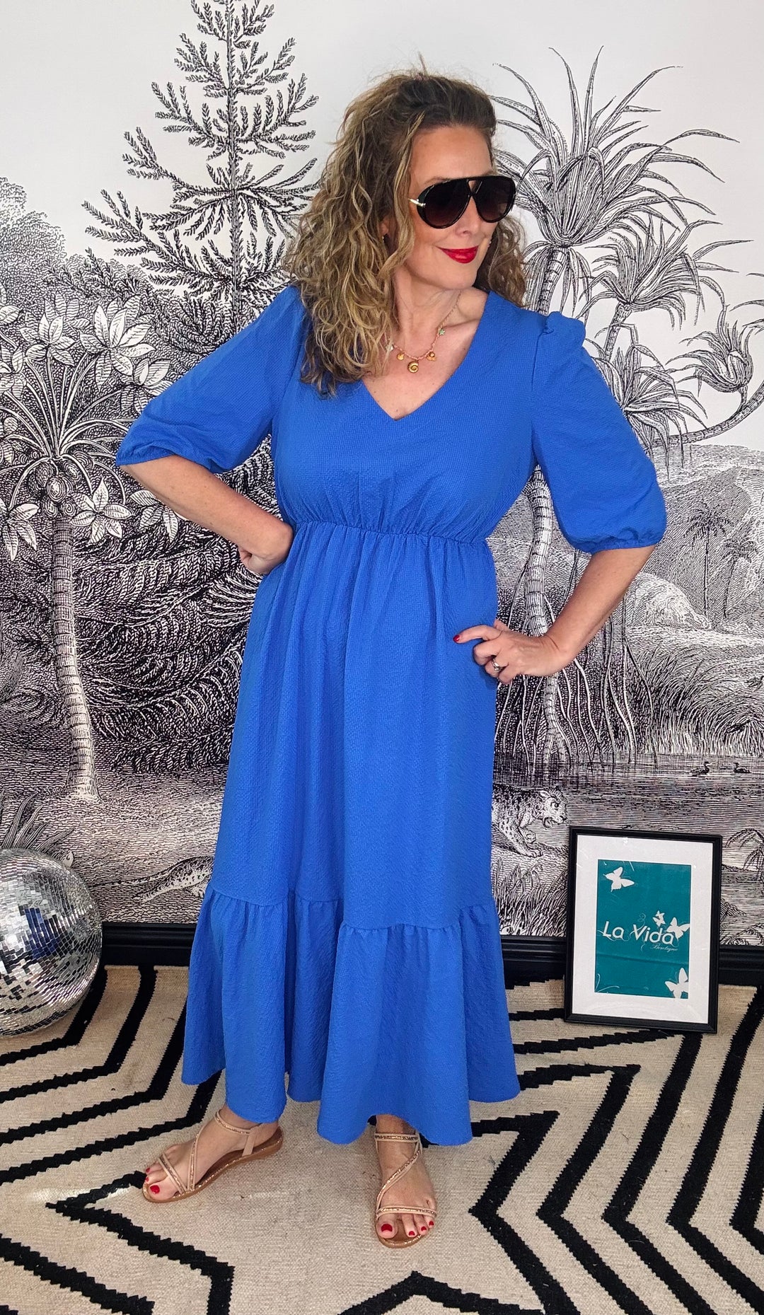 Azul Tiered V-Neck Midaxi Dress In Blue